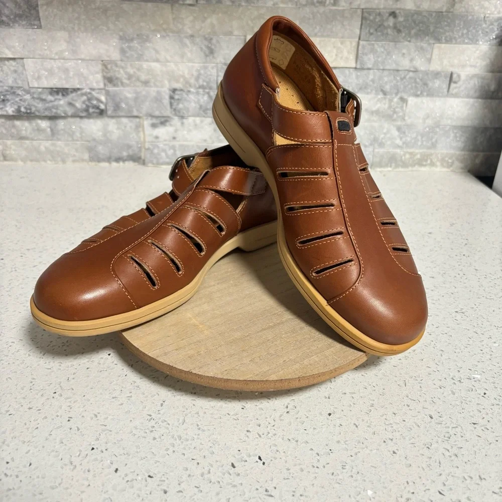 Bally Men's Palaso Brown Tan Leather Fisherman Sandals Shoes Made in Italy 7.5